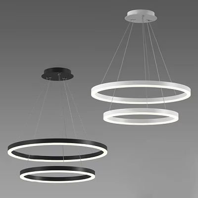 Modern Contemporary Hanging Chandelier With Double Circular Rings And Black White LED Lighting 3d model