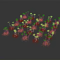 Vibrant Red Flowers With Lush Green Leaves Growing In Cluster Against Gray Background