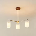 Modern Minimalist Chandelier With Three White Cylindrical Shades Metal Frame And Wooden Base