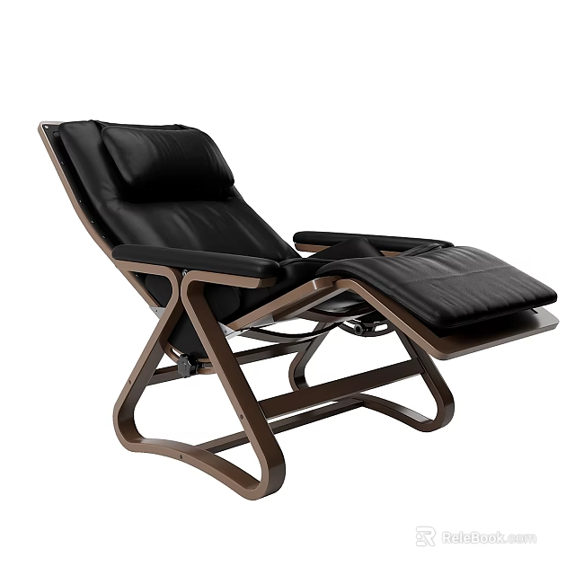 Comfortable Black Leather Recliner Chair With Modern Wooden Frame And Adjustable Footrest 3d model 