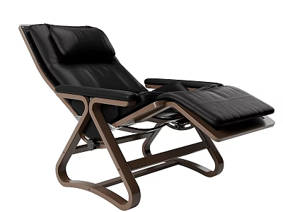 Comfortable Black Leather Recliner Chair With Modern Wooden Frame And Adjustable Footrest 3d model