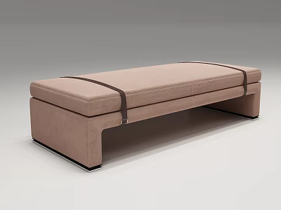 Light Brown Upholstered Sofa Bench With Leather Straps And Square Legs Modern Design 3d model