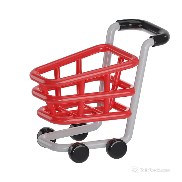 Red Toy Shopping Cart With Gray Frame And Black Wheels 3d model 