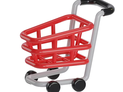 Red Toy Shopping Cart With Gray Frame And Black Wheels 3d model