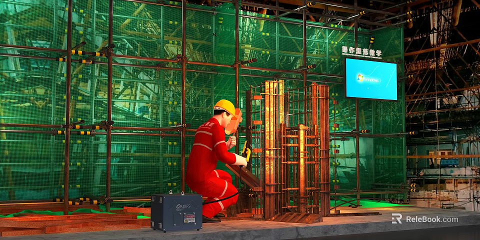 Commercial Construction Equipment For Worker Operating Metal Structures With Safety Netting And Equipment Case 3d model 