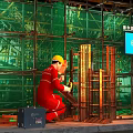 Commercial Construction Equipment For Worker Operating Metal Structures With Safety Netting And Equipment Case