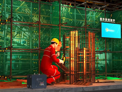 Construction site scaffolding workers welding fire accident welder welding machine fire safety 3d model