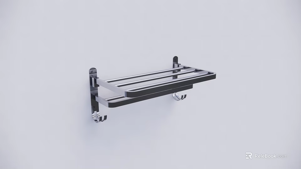 Modern Wall Mounted Bathroom Shelf with Metal Storage and Hanging Hooks 3d model 