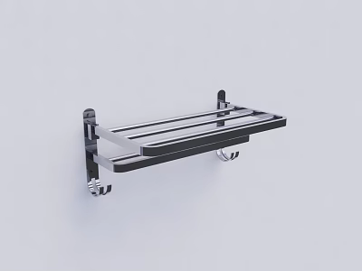 Modern Wall Mounted Bathroom Shelf with Metal Storage and Hanging Hooks 3d model