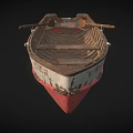 Vintage Weathered Wooden Boat With Aged Planks And Red Bottom Details