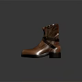Brown Leather Boots With Black Straps And Buckle Design Vintage Style