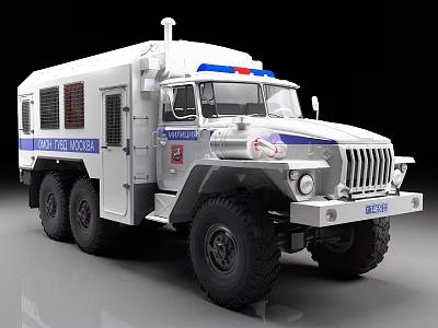 White Police Off Road Truck With Blue Stripes Six Wheel Drive And Roof Emergency Lights 3d model