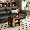 Modern Wooden Side Table With Storage Shelves In Living Room
