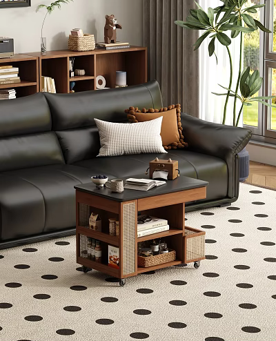 Modern Wooden Side Table With Storage Shelves In Living Room 3d model