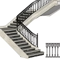 Elegant Modern Staircase With Marble Steps And Wrought Iron Railings