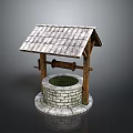 Old Well With Traditional Tiled Roof Wooden Frame And Stone Brick Structure