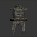 Traditional Stone Lantern With Hexagonal Base And Carved Lattice Design 3d model