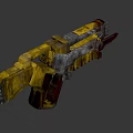 Golden Black Sci Fi Weapon With Metallic Blade Sharp Spikes And Futuristic Design