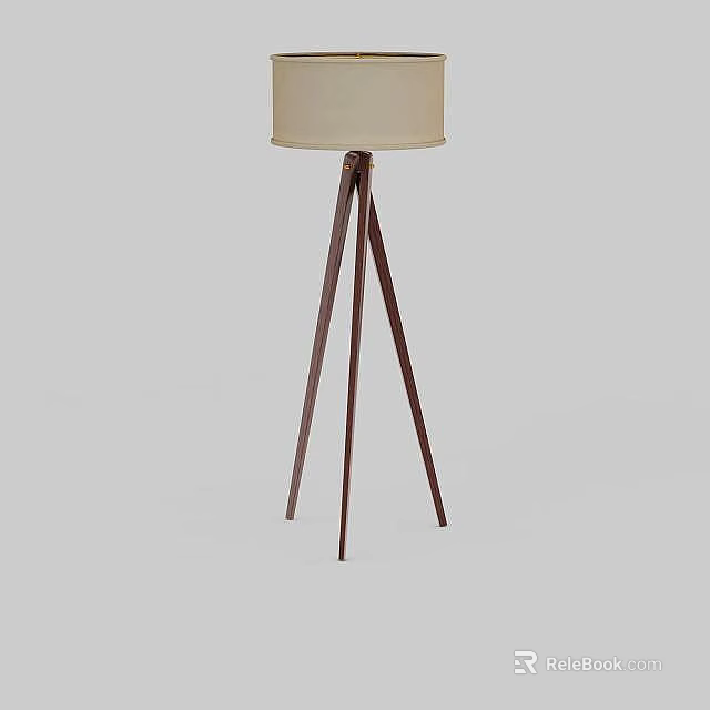 Modern Floor Lamp With Beige Lampshade And Tripod Wooden Stand For Home Interior Lighting 3d model 