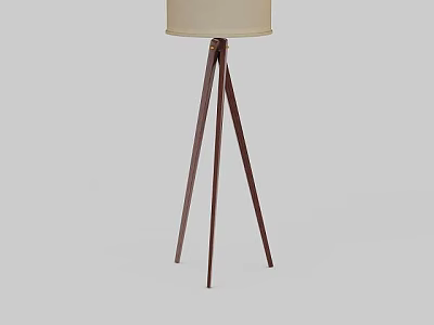 Modern Floor Lamp With Beige Lampshade And Tripod Wooden Stand For Home Interior Lighting 3d model