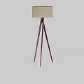 Modern Floor Lamp With Beige Lampshade And Tripod Wooden Stand For Home Interior Lighting