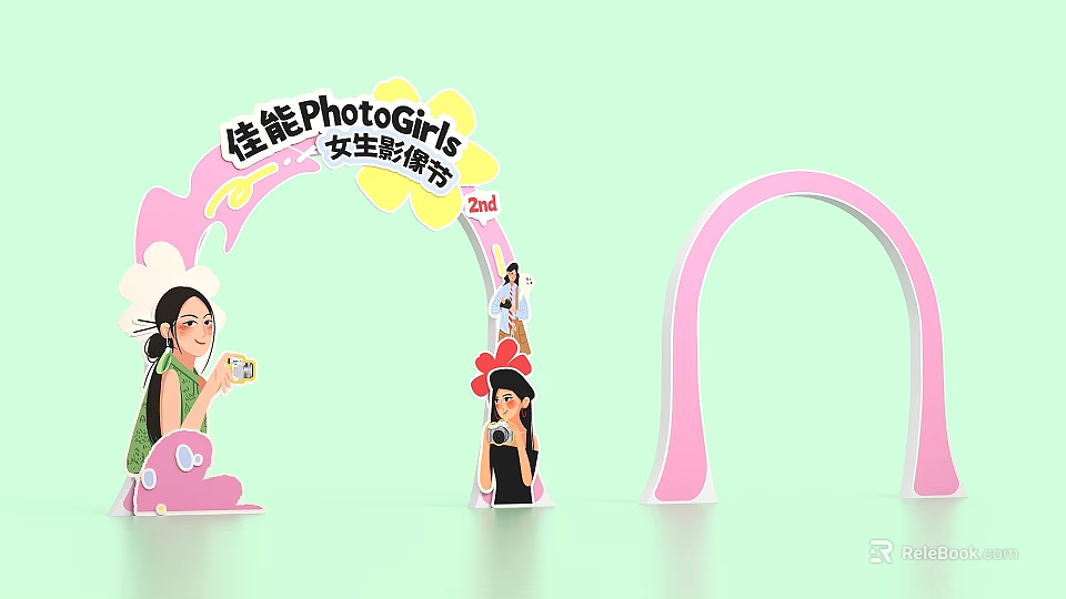 Canon PhotoGirls Girls' Imaging Festival 2024 Event Entrance With Pink Arch And Cartoon Characters 3d model 