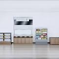 Retail Display Cabinets and Shelves with Glass Doors Multiple Shelves and Wooden Drawers