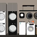 Modern Laundry Room With Various Stackable And Standalone Washing Machines In White Gray 3d model