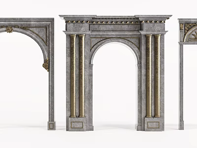 Classical Stone Door Arches Featuring Golden Accents Ornate Columns And Carved Details 3d model