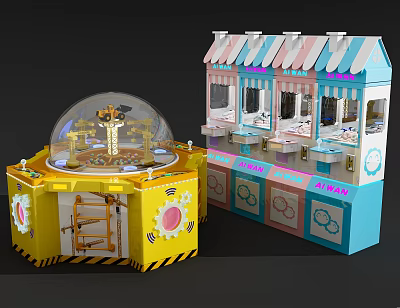 Vibrant Entertainment Appliances With Colorful Dome Design And Claw Game Machines 3d model