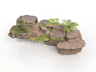 Modern Rock Landscape Decor With Vibrant Green Plants And Artistic Design Elements 3d model