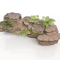 Modern Rock Landscape Decor With Vibrant Green Plants And Artistic Design Elements