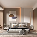 Modern Bedroom Interior Design With Gray Headboard Pillows Throw Blanket Nightstand And Wall Art