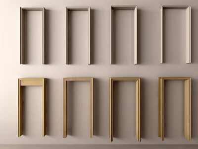 Various Wooden Door Frames In Different Styles Arranged On Wall 3d model