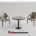 Modern Round Table And Light Gray Armrest Chairs Set With Marble Top 3d model