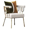 Elegant White Armchair With Gold Metal Frame And Green Brown Decorative Pillows