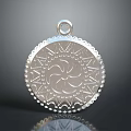 Stylish Silver Round Pendant With Ornate Sunburst Pattern And Decorative Edge 3d model