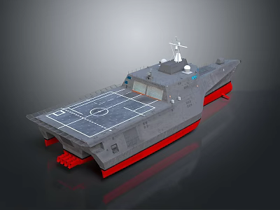 Advanced Warship 3D Model Featuring Gray Hull Red Bottom Superstructure and Helicopter Landing Deck 3d model