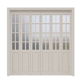 Modern Folding Door Frosted Glass Solid Wood Plaid Folding Door 3d model