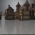 Architectural Small House Models with Purple Roofs Green Windows Spires and Towers