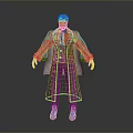 Man with White Hair in Long Dark Blue Coat Red Accents Gold Buttons White Gloves