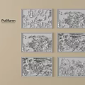 Pollform Six Square Traditional Carved Decorative Panels with Landscape Floral Patterns