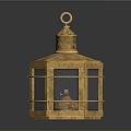 Decorative Golden Lantern With Ornate Metal Frame And Glass Panels