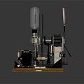 Vintage Headphone Speaker System With Mechanical Design Wooden Base And Retro Metal Components