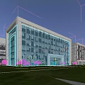 Modern Office Building Featuring Glass Curtain Walls Spacious Entrance And Landscaped Lawns