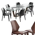 Modern Dining Table Set With Glass Top Wooden Legs And Leather Chairs