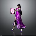 Elegant Female Character In Purple Dress With Skull Patterns Holding Heart Shaped Object
