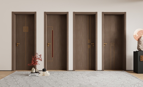 New Chinese Style Swing Door Single Door Bedroom Door 3d model