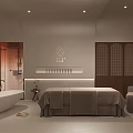 Elegant Minimalist Spa Room With Massage Bed Bathtub Wooden Panels And Foot Therapy