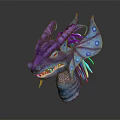 Purple and Blue Fantasy Dragon Character with Horns Sharp Teeth Scales and Spotted Wings